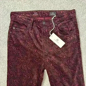 NWT AG THE IVA Velvet Red and Black Paisley High Rise Bell Bottoms Size 30